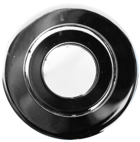 Runder Funkklingelknopf aus Metall mit glänzender schwarzer Oberfläche.