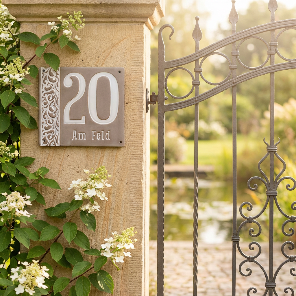 Handgefertigte Keramik-Hausnummer mit Straßenname – Individuelles Design , Maße*siehe Beschreibung