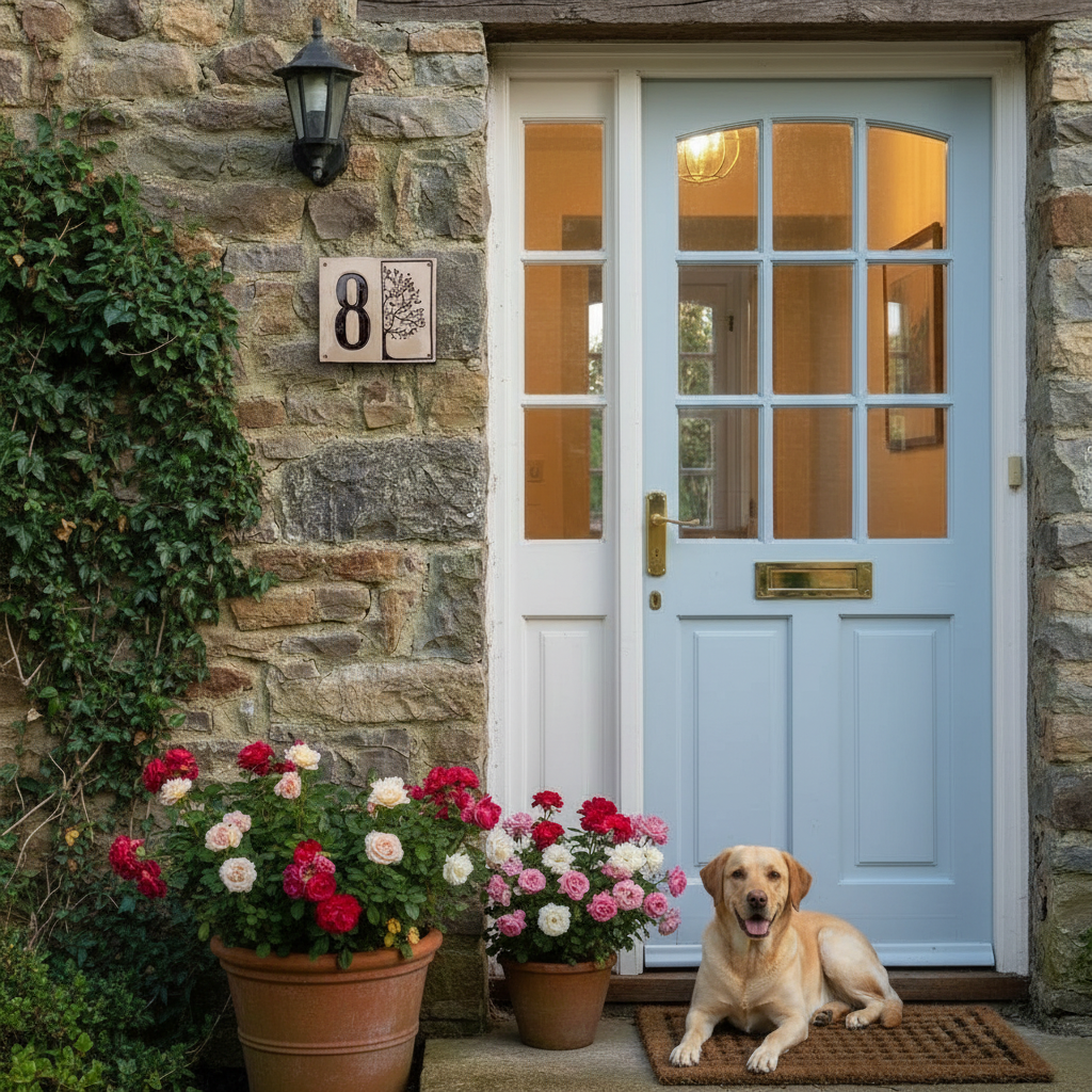 Handgemachte Hausnummer Tafel aus Keramik mit Baum-Motiv – personalisierbar & wetterfest, Maße*siehe Beschreibung