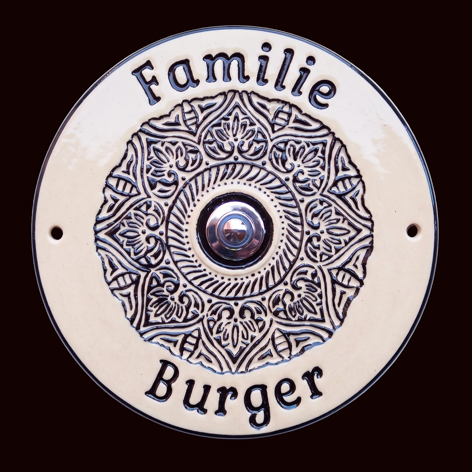 Handgefertigtes Keramik-Türschild mit Mandala Dekor– Mit oder ohne Klingel/4 Farben (22cm) (Kopie)
