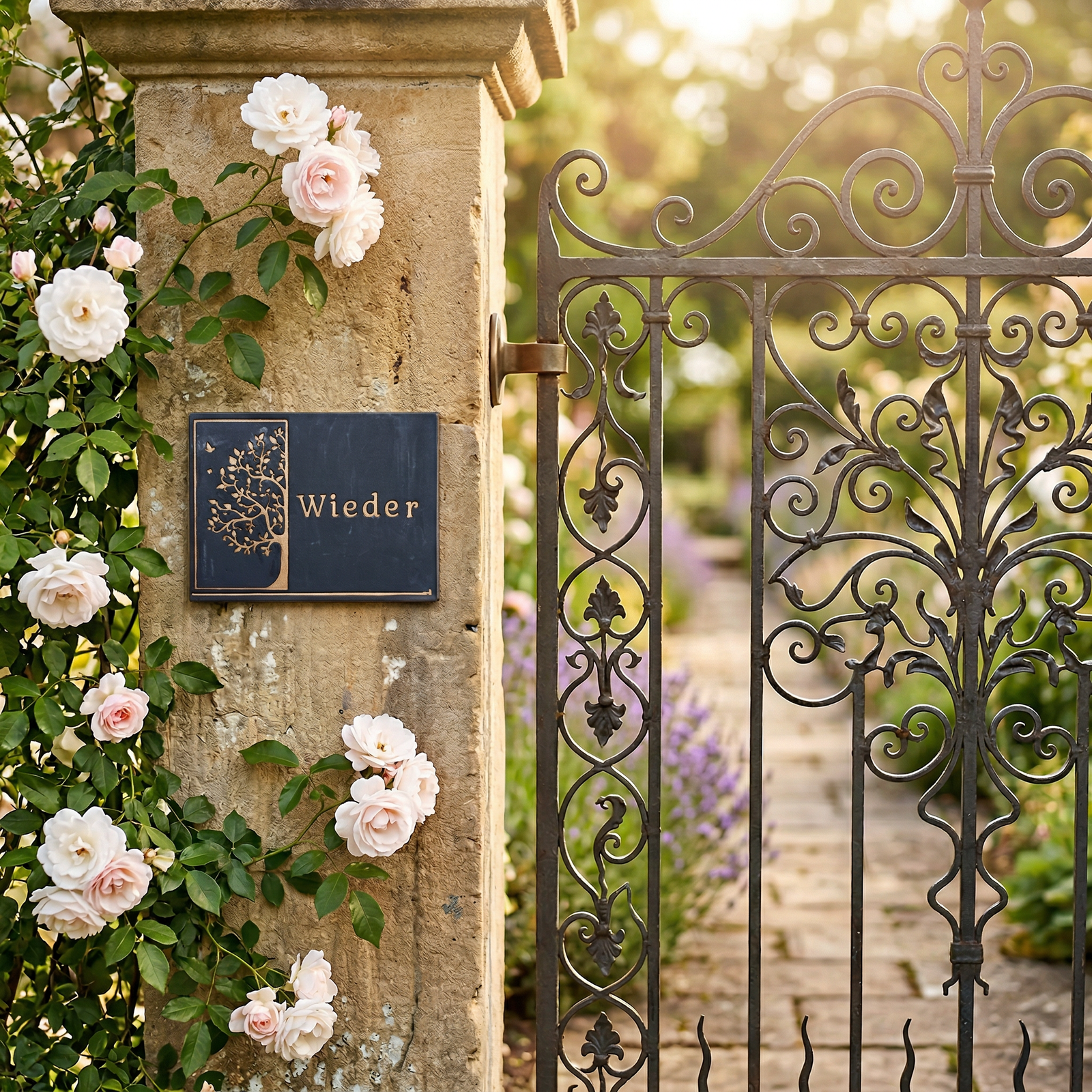 Ausgefallenes Türschild aus Keramik – Namensschild mit Lebensbaum, frostfest,Schwarz - Keramikwerkstatt Johanna Brückner