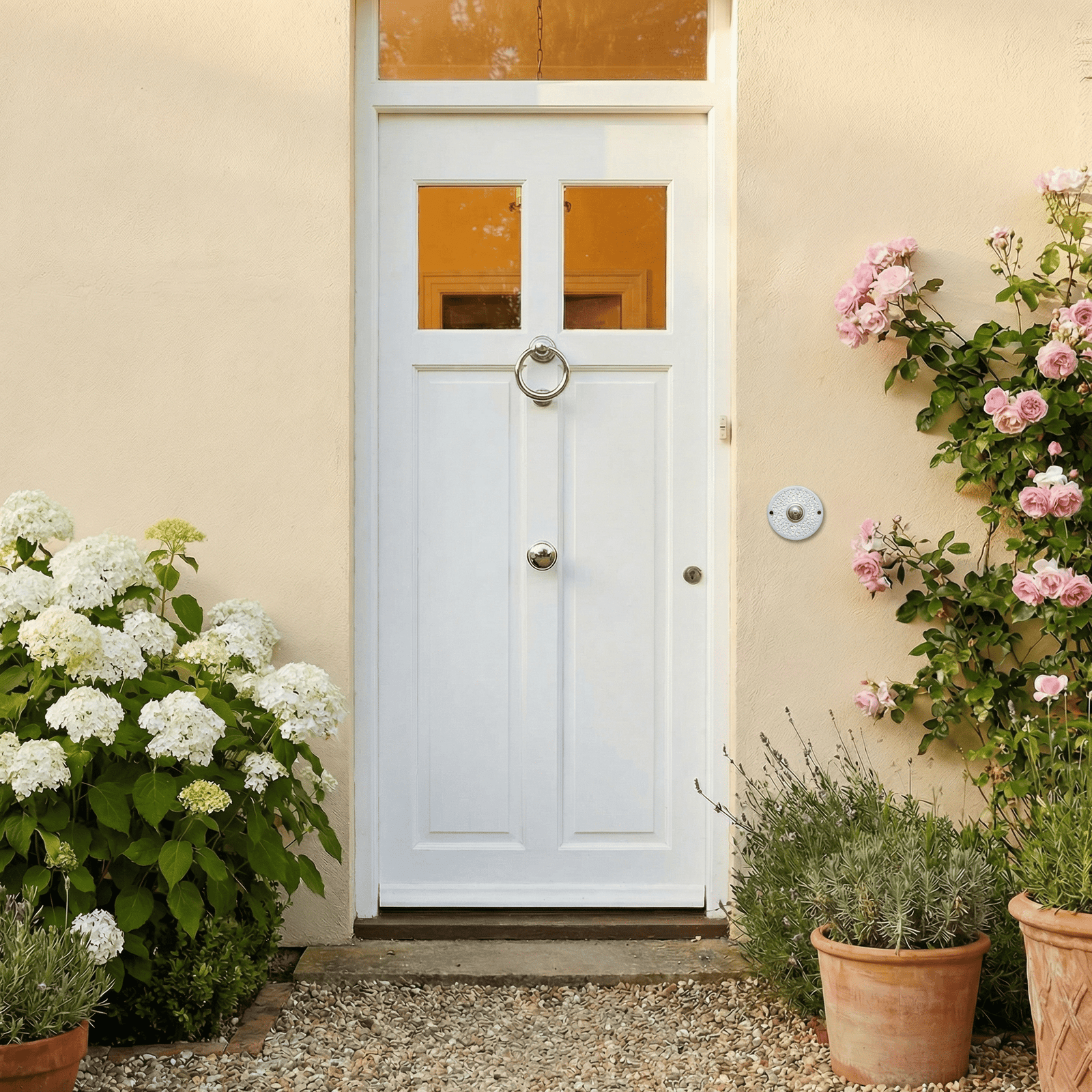 Handgefertigte Keramik-Klingelplatte im Mandala-Design – Grau/Weiß, ca 16 cm Runde Türglocke Maße? Siehe Beschreibung