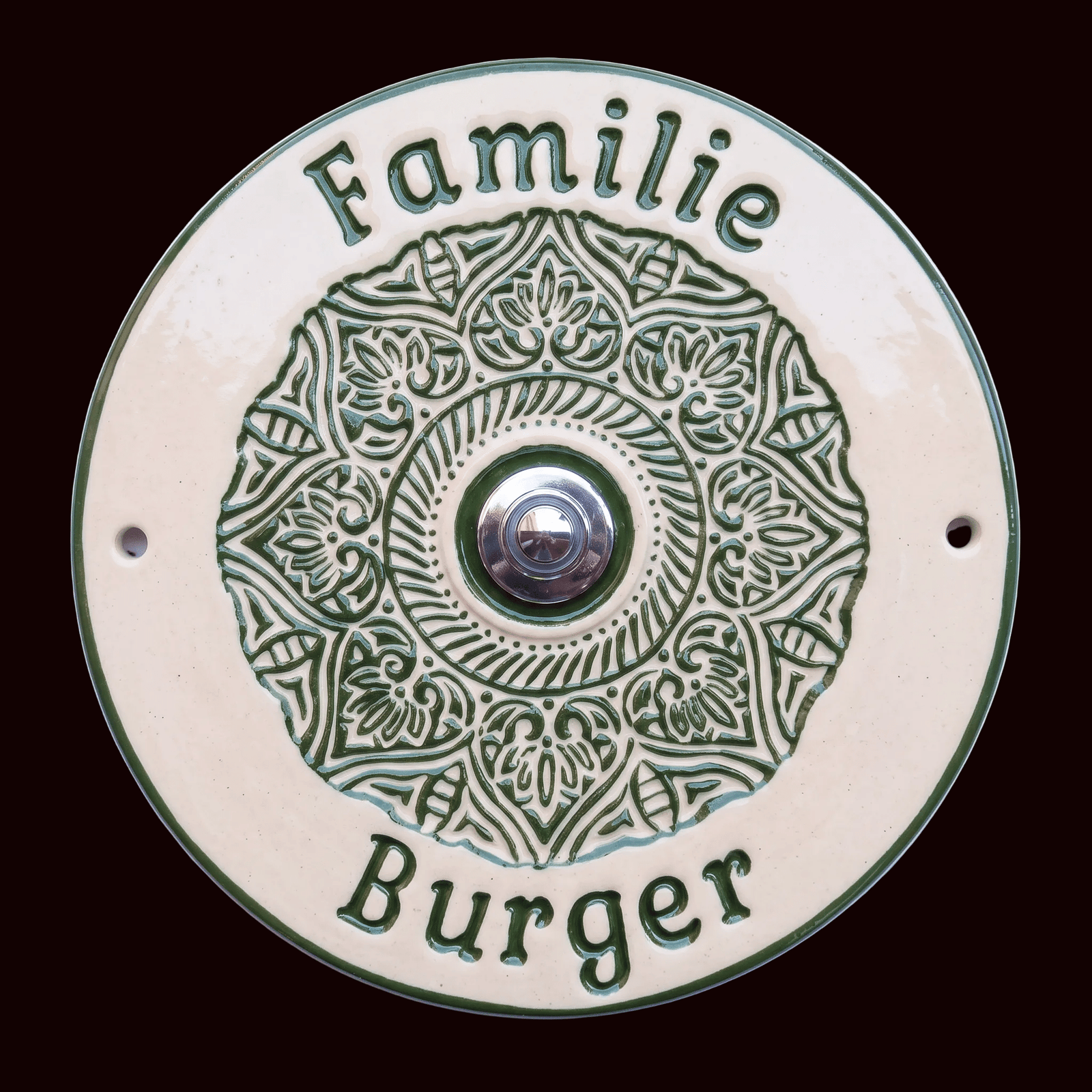 Handgefertigtes Keramik-Türschild mit Mandala Dekor– Mit oder ohne Klingel/4 Farben (22cm) (Kopie) - Keramikwerkstatt Johanna Brückner