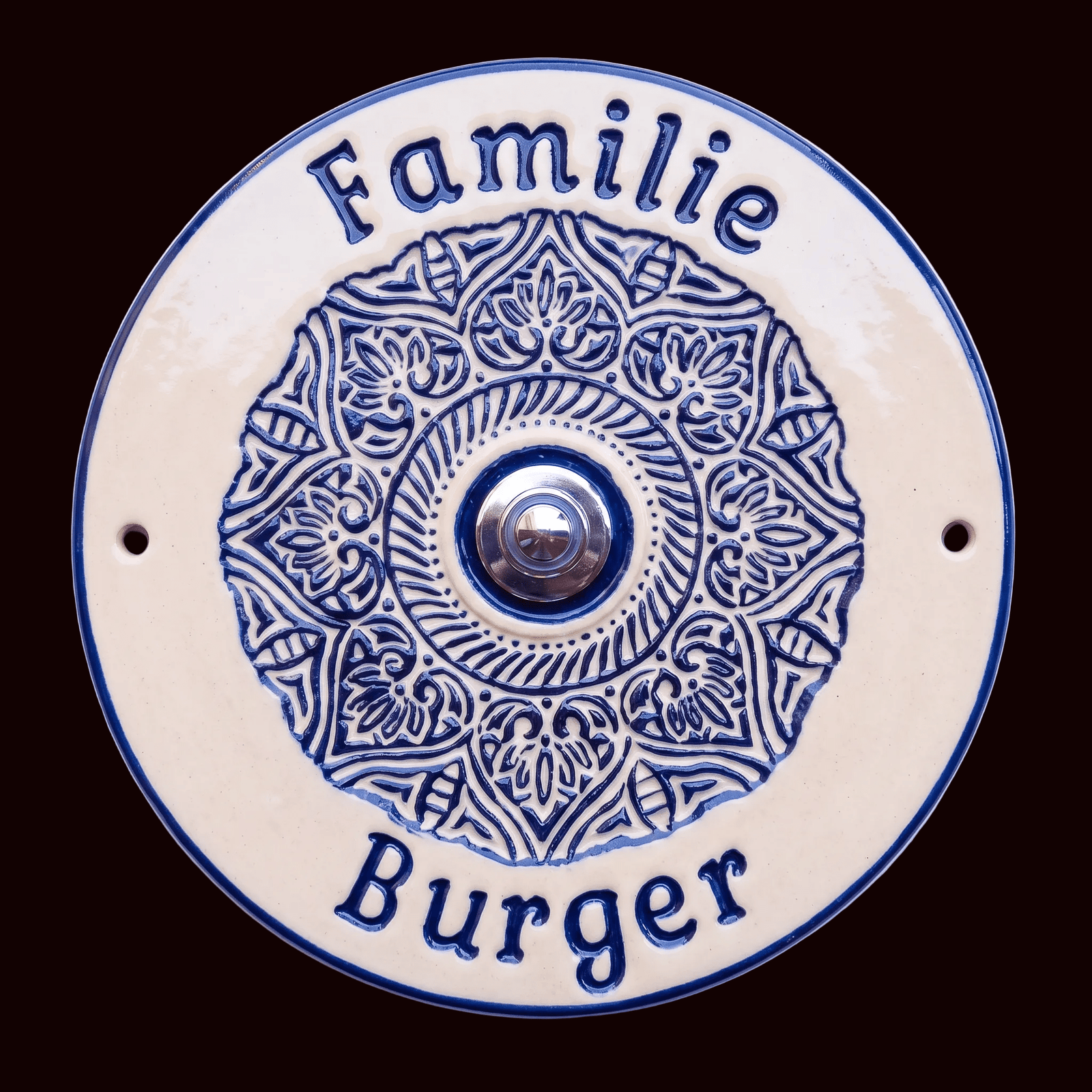 Handgefertigtes Keramik-Türschild mit Mandala Dekor– Mit oder ohne Klingel/4 Farben (22cm) (Kopie) - Keramikwerkstatt Johanna Brückner