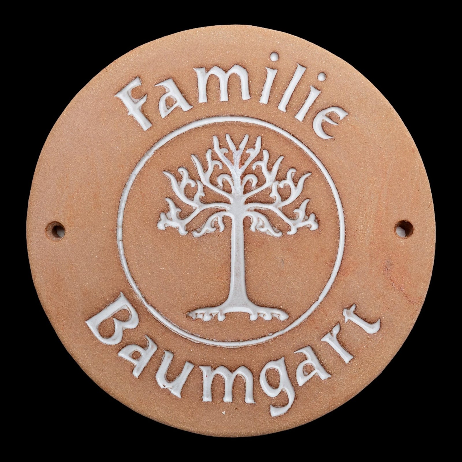 Handgefertigtes Keramik-Türschild,rund,mit Baum , Lebensbaum - Handgefertigte Keramik-Klingelplatte , 18cm - Keramikwerkstatt Johanna Brückner