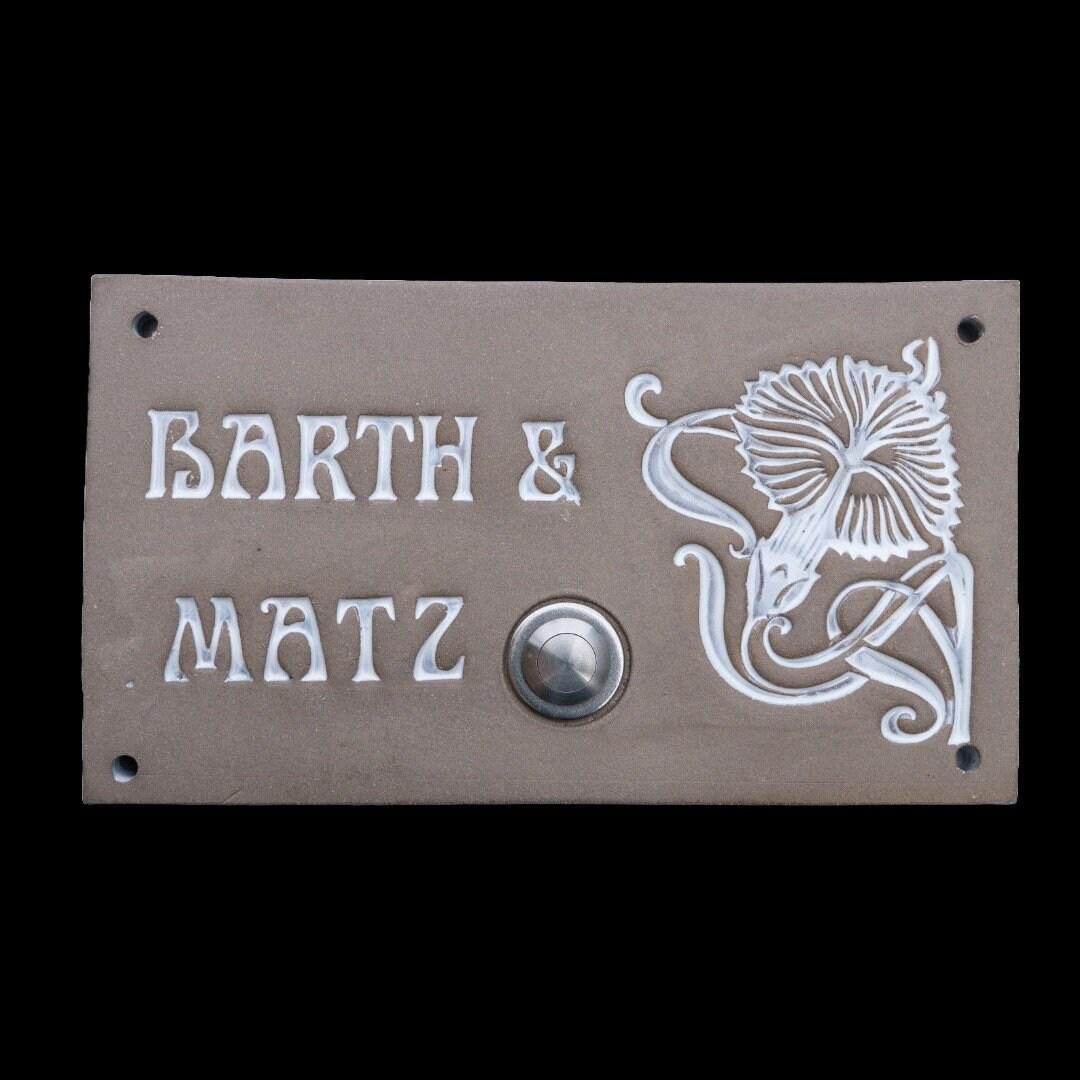 Handgefertigtes Keramik-Türschild – Namensschild (ca. 21×14 cm),Grau /Weiß