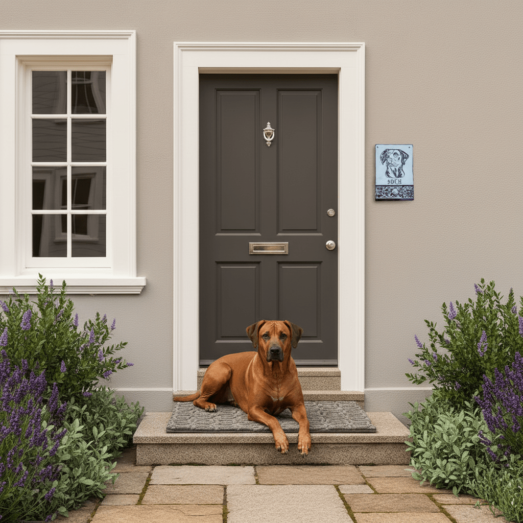 Handgefertigtes Keramik-Türschild mit optionaler Klingel – Ridgeback , personalisierter Familienname