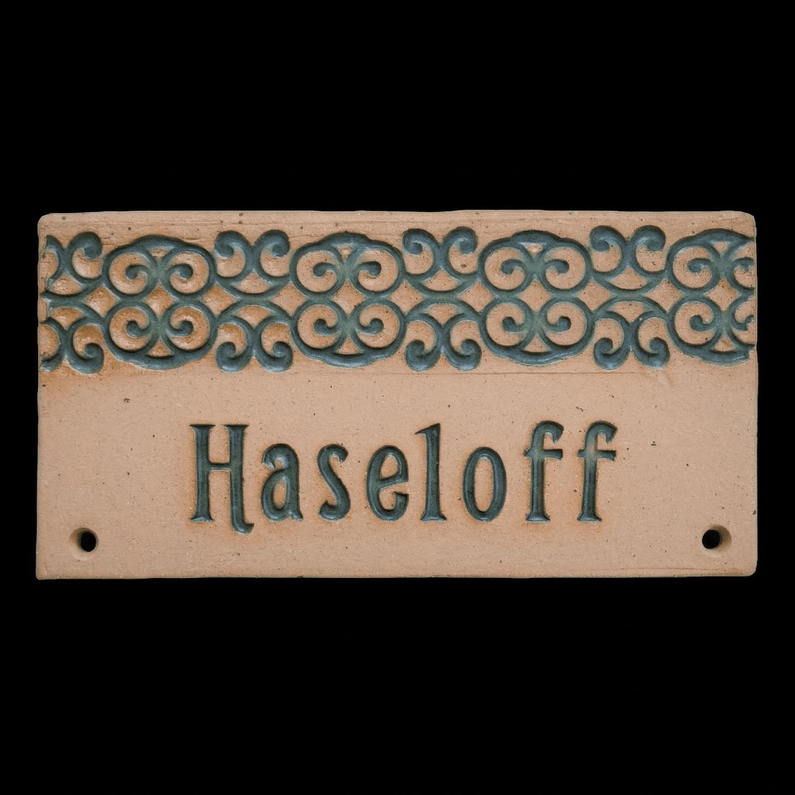 Handgemachtes Türschild aus Keramik – Namensschild mit ornament Borte - Keramikwerkstatt Johanna Brückner