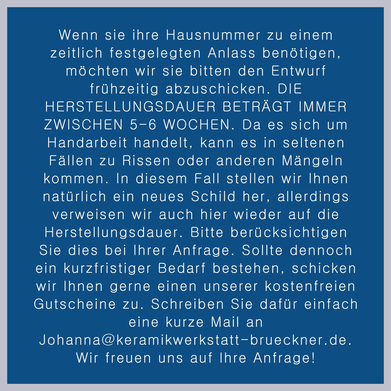 Handgefertigte Keramik-Hausnummer mit Straßenname – Individuelles Design , Maße*siehe Beschreibung