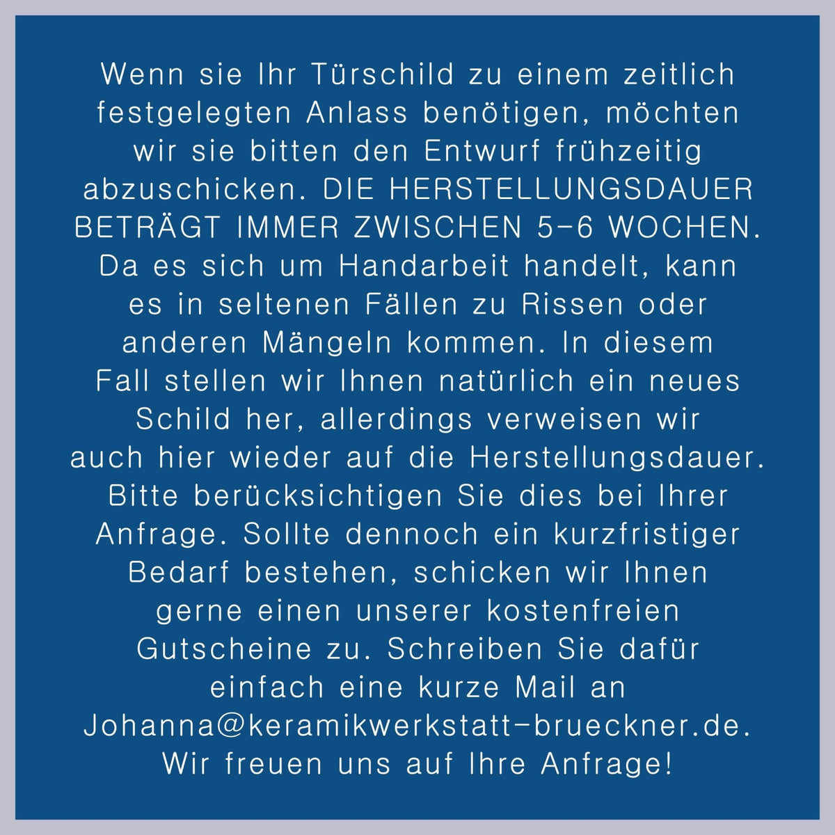 1 Türschild, Namensschild aus Keramik, 14 cm