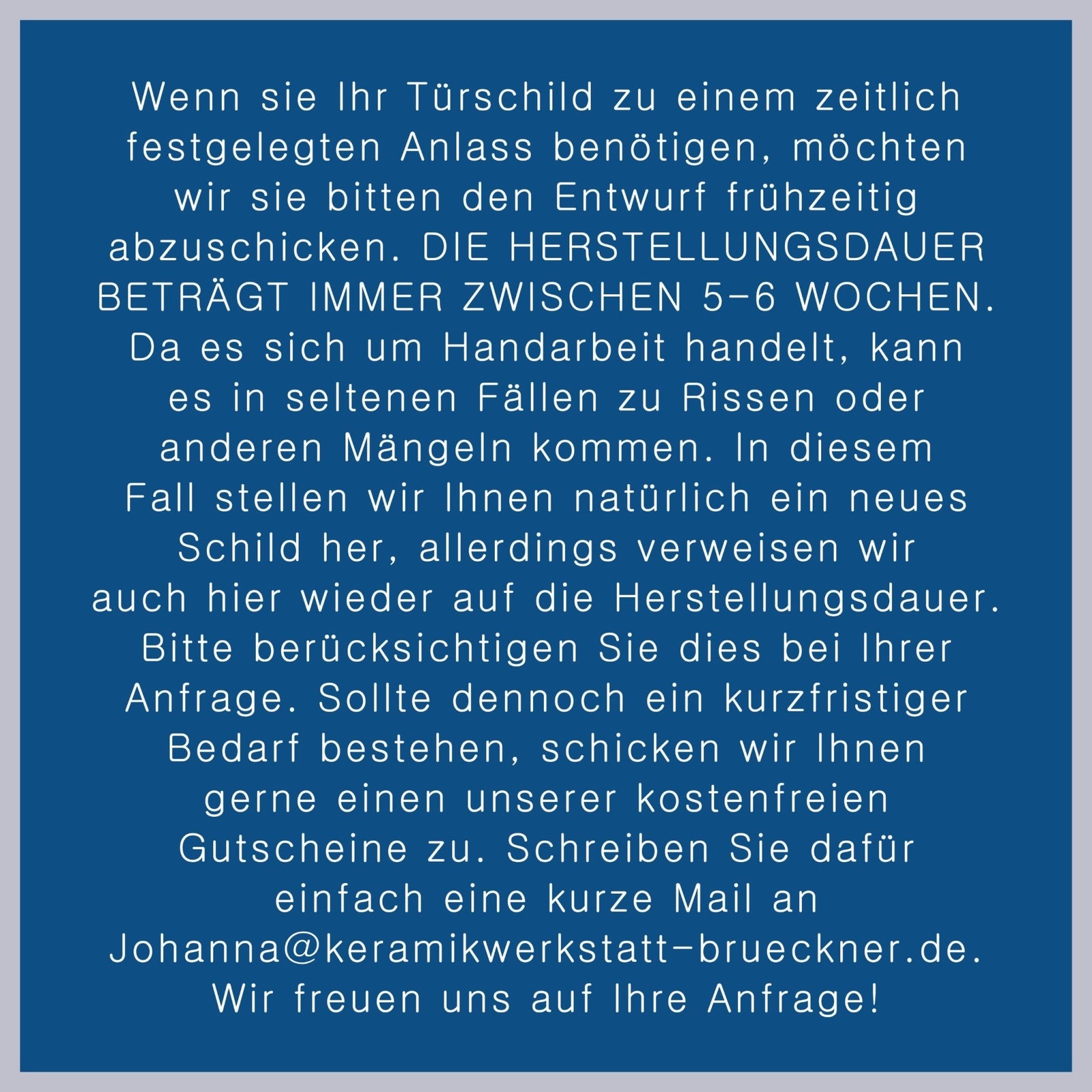1 Türschild, Namensschild aus Keramik, 14 cm