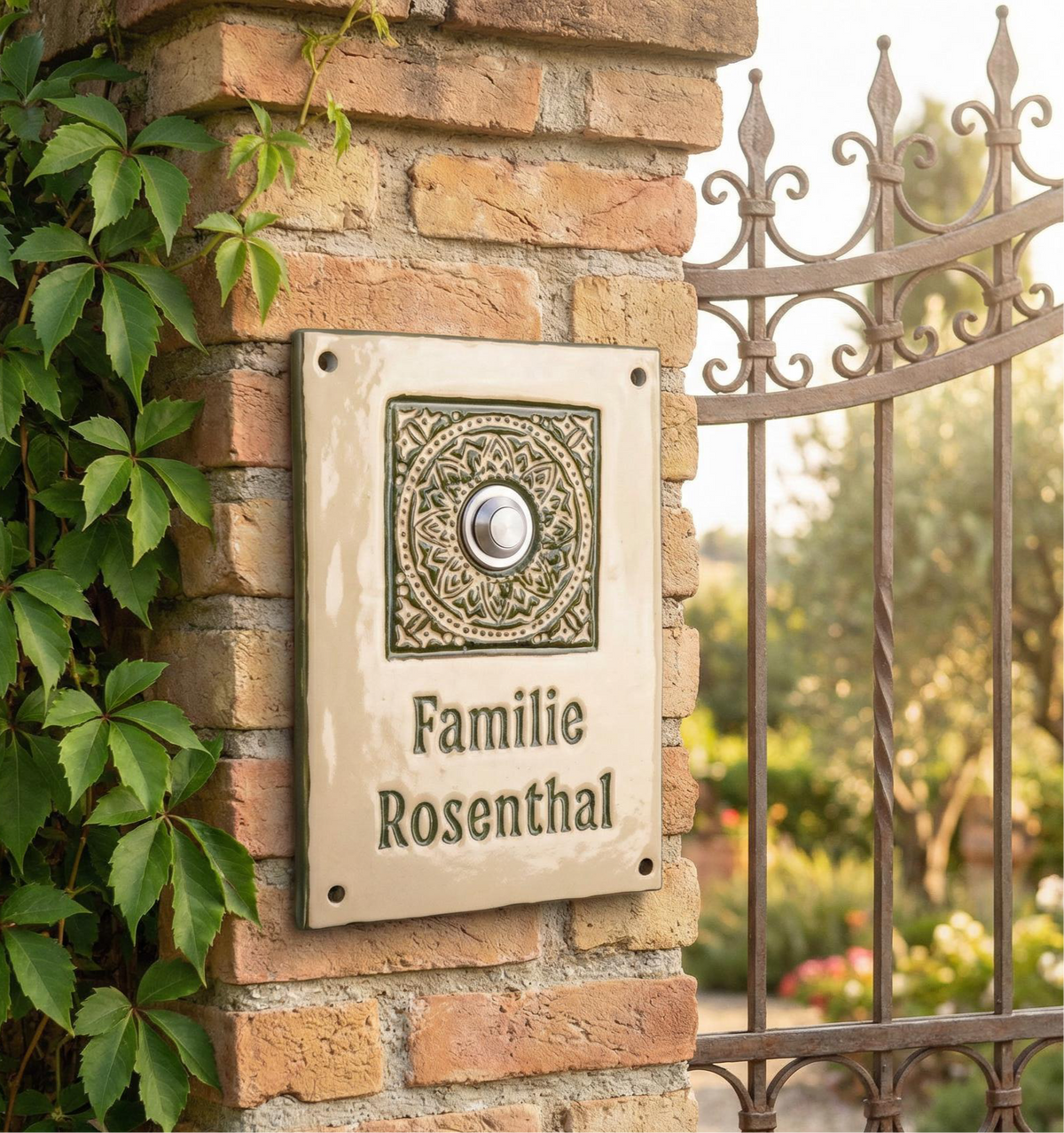 Keramik-Türschild Art Déco mit Klingel – handgemacht &amp; personalisiert,ca 19x14cm
