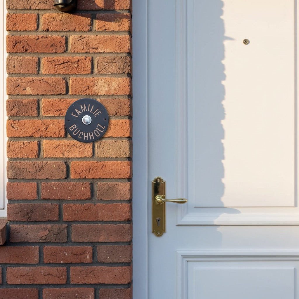 Handgefertigtes Klingelschild aus Keramik mit Gravur, schwarz – 11–13 cm