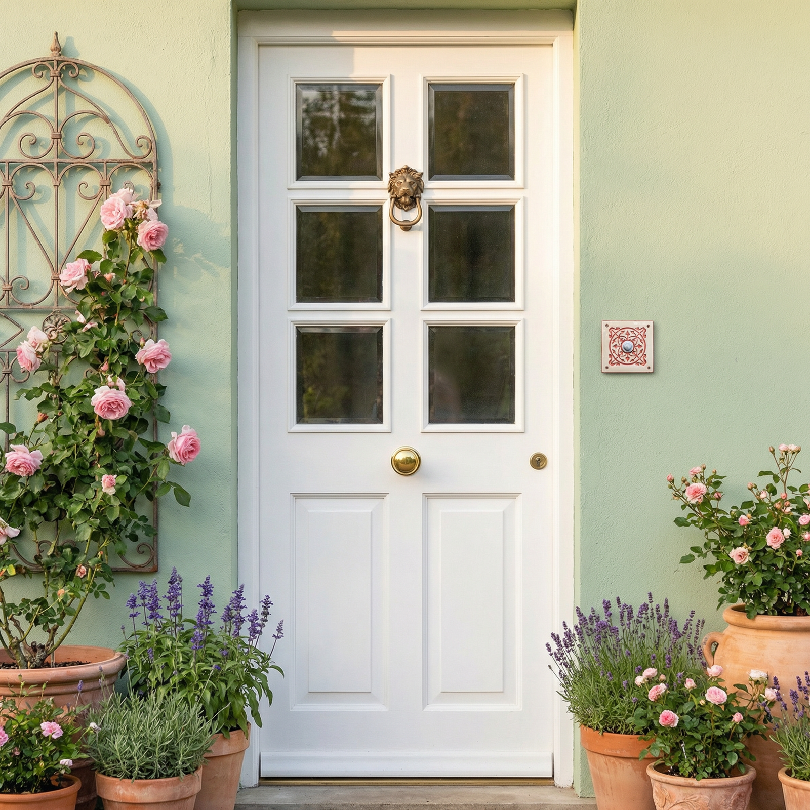 Handgefertigte Keramik-Klingelplatte mit Mandala – ca. 11x11-12x12 cm Maße? Siehe Beschreibung