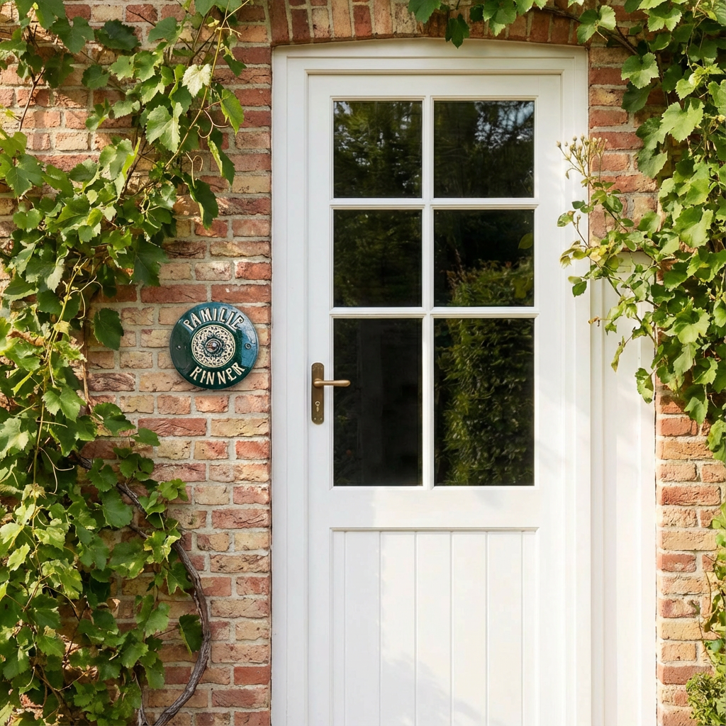 Handgemachte Klingelplatte aus Keramik – personalisiertes Klingelschild ca. 18 cm, wetterfest