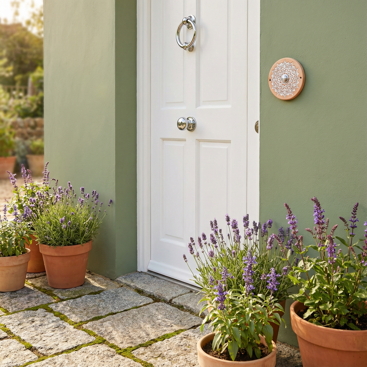 Handgefertigte Keramik-Klingelplatte mit Ornamentmuster – ca. 15×14 cm  Maße? Siehe Beschreibung
