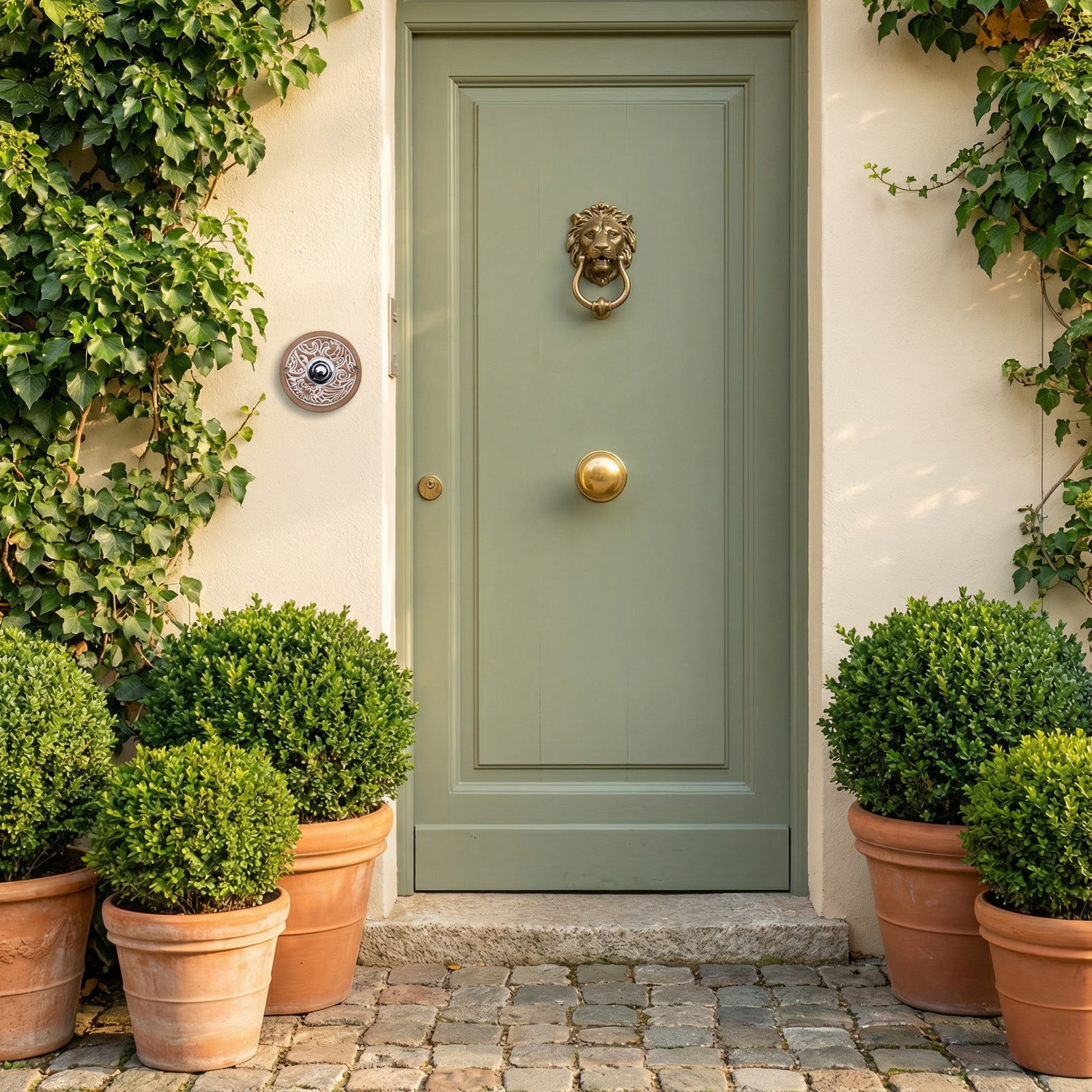 Handgefertigte Keramik-Klingelplatte – Rundes Klingelschild mit Reliefmuster in Grün – Wetterfest & frostsicher  Maße? Siehe Beschreibung