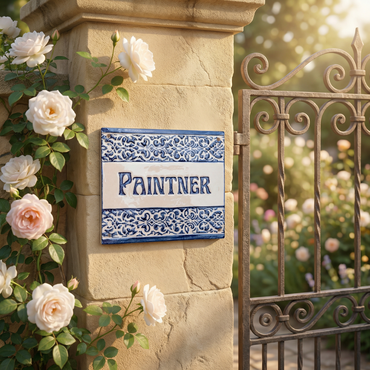 Handgefertigtes Keramik-Türschild Angsess mit Floralem Relief – ca. 27×23 cm