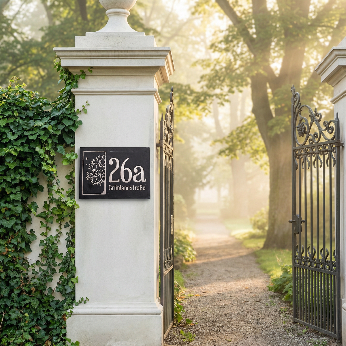 Handgemachte Hausnummer Tafel aus Keramik mit Baum-Motiv – personalisierbar, wetterfest, Maße siehe Beschreibung*,
