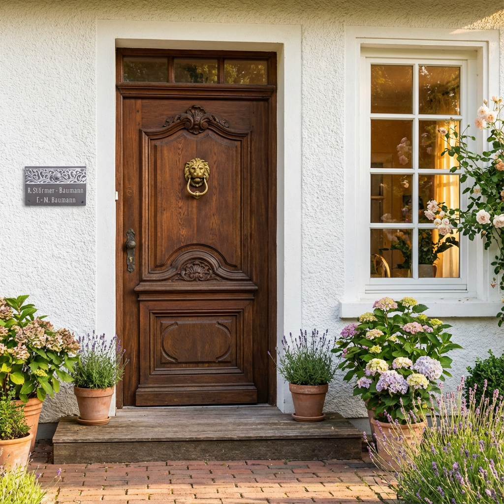Handgefertigtes Keramik-Türschild mit, oder ohne Klingelknopf – Namensschild ,Grau /Weiß