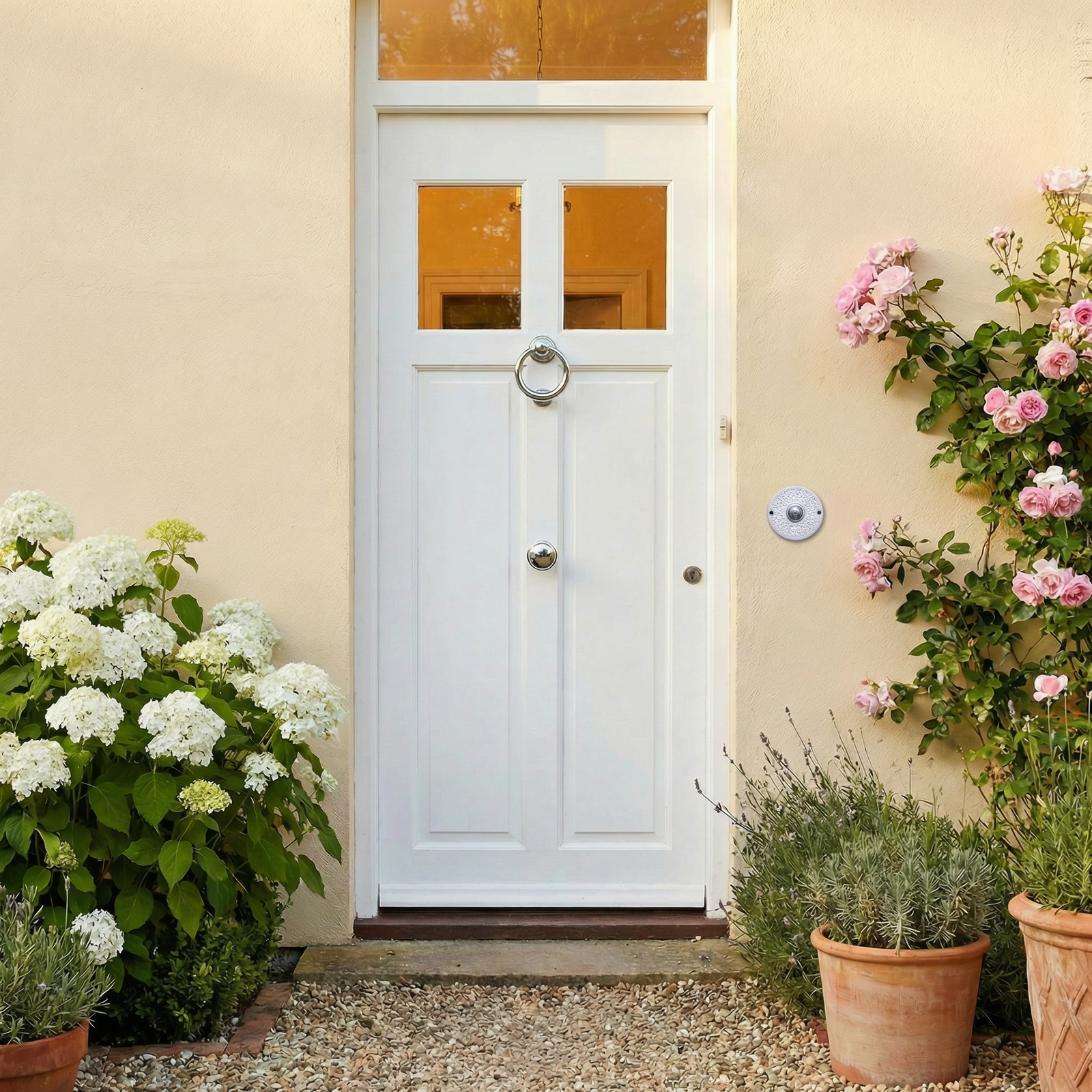 Handgefertigte Keramik-Klingelplatte im Mandala-Design – Grau/Weiß, ca 16 cm Runde Türglocke  Maße? Siehe Beschreibung