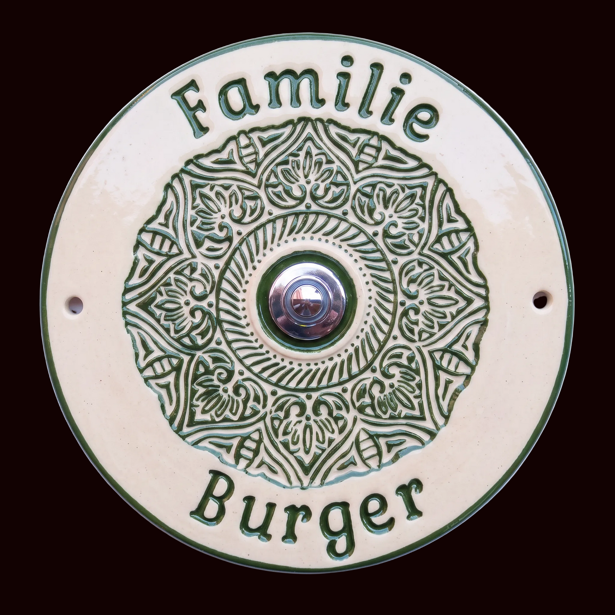 Handgefertigtes Keramik-Türschild  mit Mandala Dekor– Mit oder ohne Klingel/4 Farben (22cm) (Kopie)