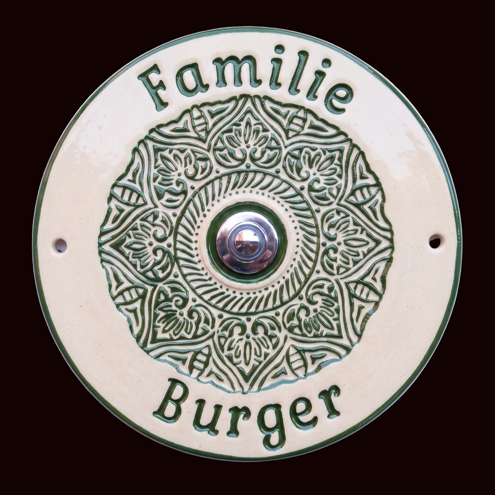 Handgefertigtes Keramik-Türschild  mit Mandala Dekor– Mit oder ohne Klingel/4 Farben (22cm) (Kopie)