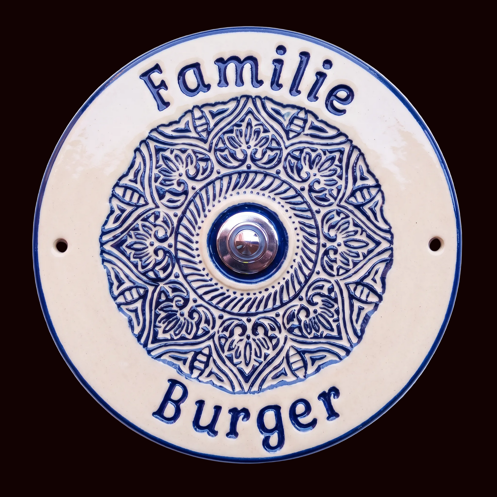 Handgefertigtes Keramik-Türschild  mit Mandala Dekor– Mit oder ohne Klingel/4 Farben (22cm) (Kopie)