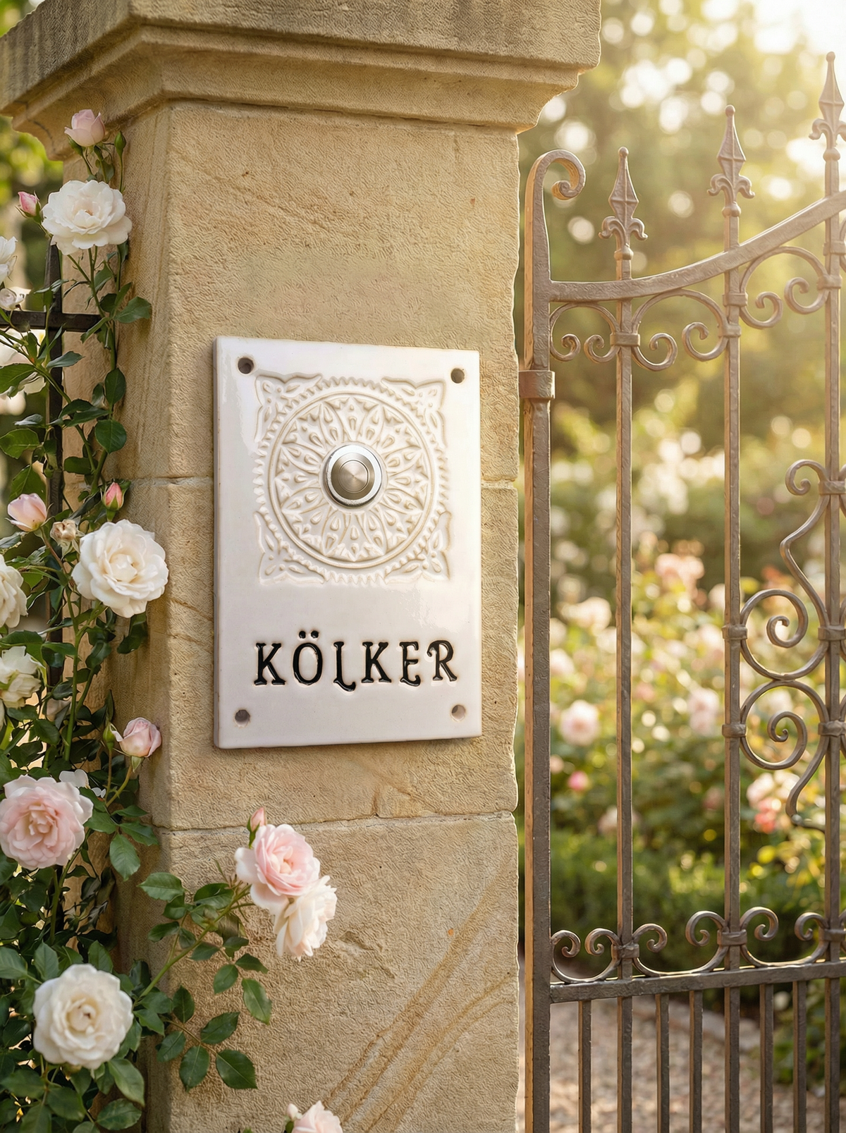 Handgemachtes Türschild aus Keramik – personalisiertes Namensschild ca. 17×20 cm, wetterfest , Weiß glänzend