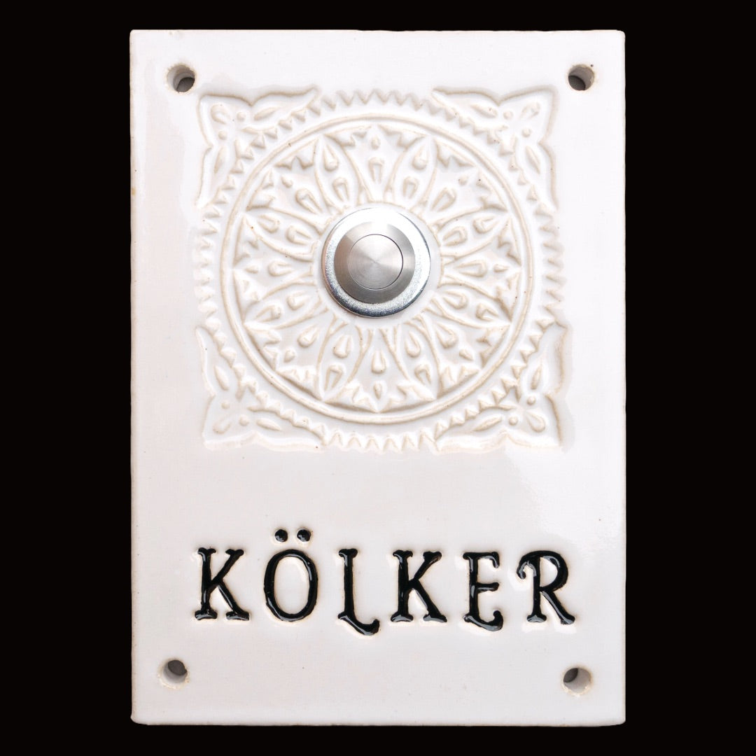 Handgemachtes Türschild aus Keramik – personalisiertes Namensschild ca. 17×20 cm, wetterfest , Weiß glänzend