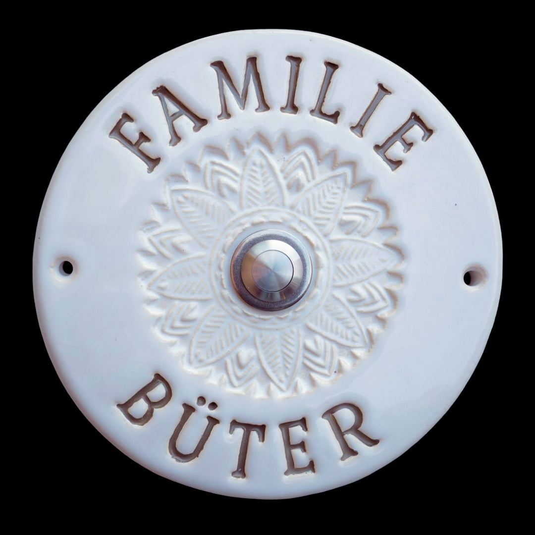 Handgemachte Klingelplatte aus Keramik – personalisiertes Klingelschild ca. 18 cm, wetterfest