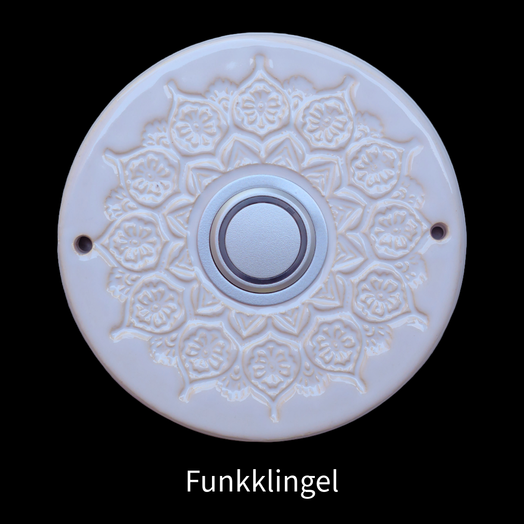 Funkklingelplatte, Funkklingelschild  aus Keramik (ca 16cm im Durchmesser)