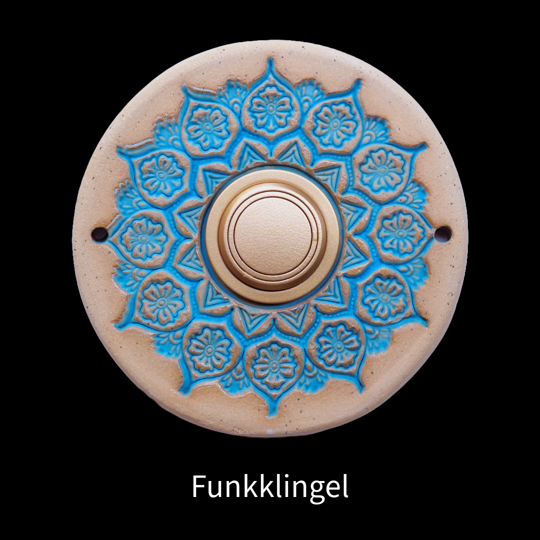 Handgefertigte Funkklingelplatte aus Keramik – ca. 16 cm Durchmesser, ohne Receiver