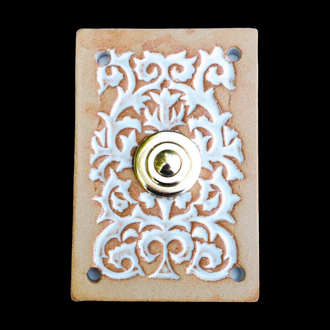 Handgefertigte Custom Keramik-Klingelplatte – Personalisiertes  mit Ornament-Relief ca 8 x12 cm  Maße? Siehe Beschreibung