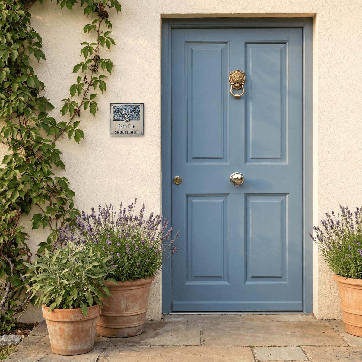 Ausgefallenes Türschild aus Keramik mit Lilienmuster