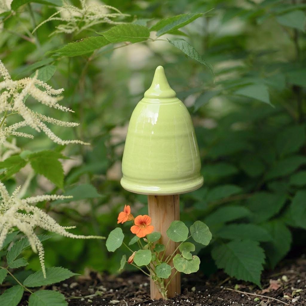 Beetstecker, Pfostenhocker h ca 12cm , Öffnung unten 2 - 3 cm, Grün - Keramikwerkstatt Johanna Brückner