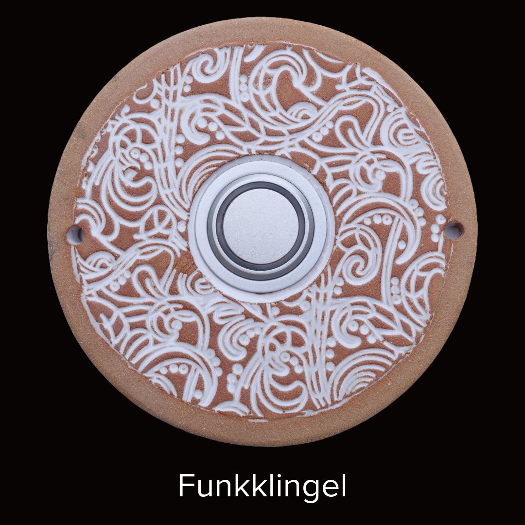 Funkklingelplatte, Funkklingelschild  aus Keramik (ca 16cm im Durchmesser)