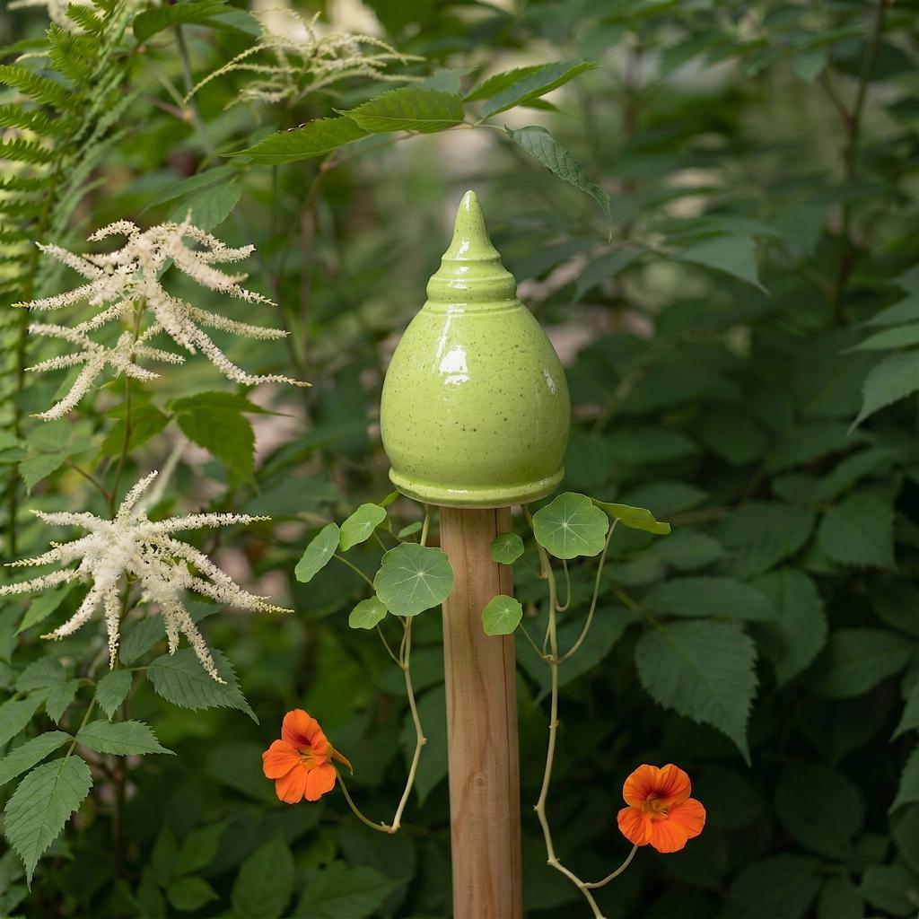 Gartenspitze grün mit Pünktchen ,handgefertigt aus Keramik,breit genug für Pfosten 5-6cm - Keramikwerkstatt Johanna Brückner