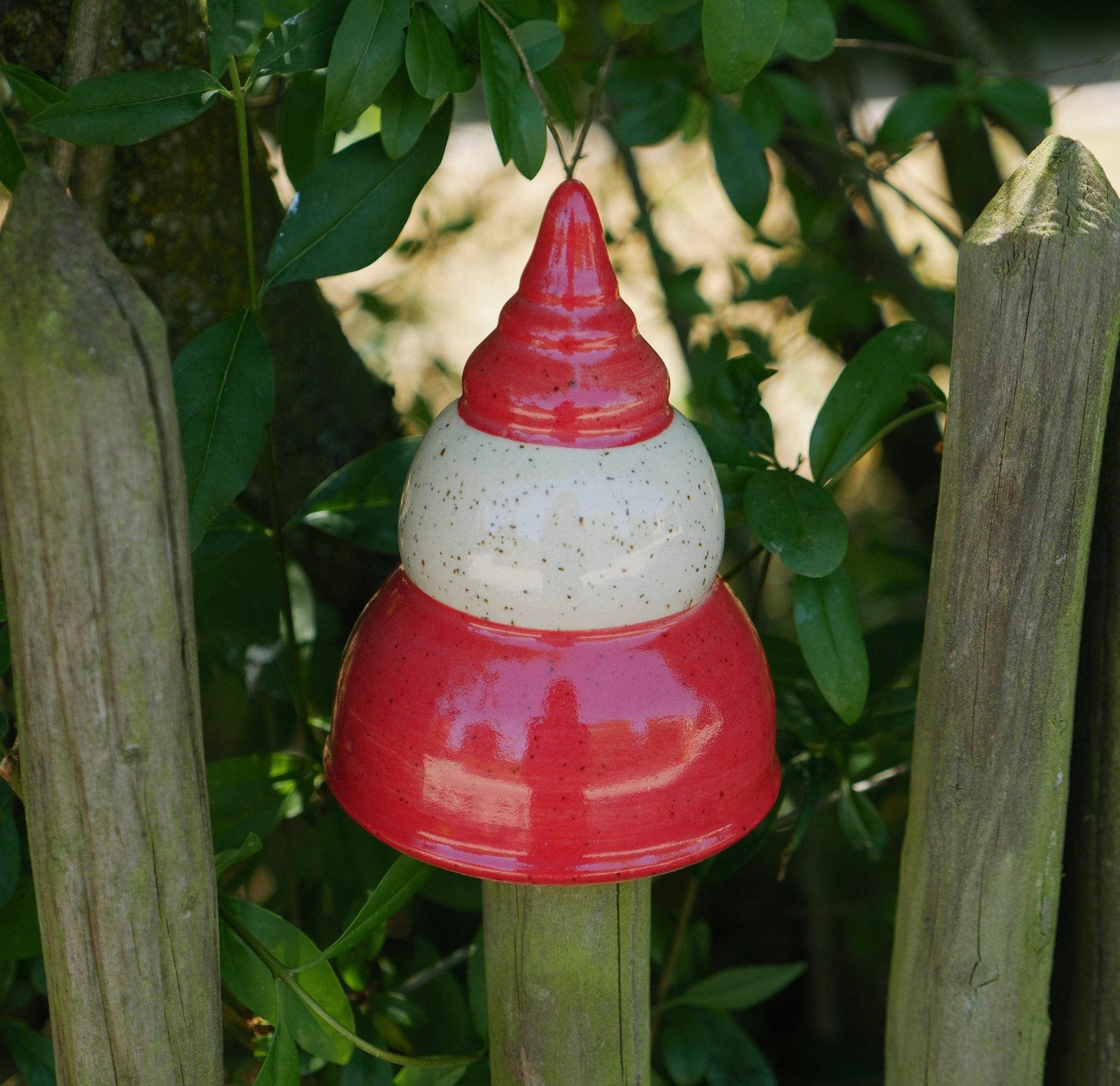 Gartenstecker, Beetstecker, Gartenspitze klein (ca 12 cm hoch, Öffnung 5 - 6 cm ) Rot - Keramikwerkstatt Johanna Brückner