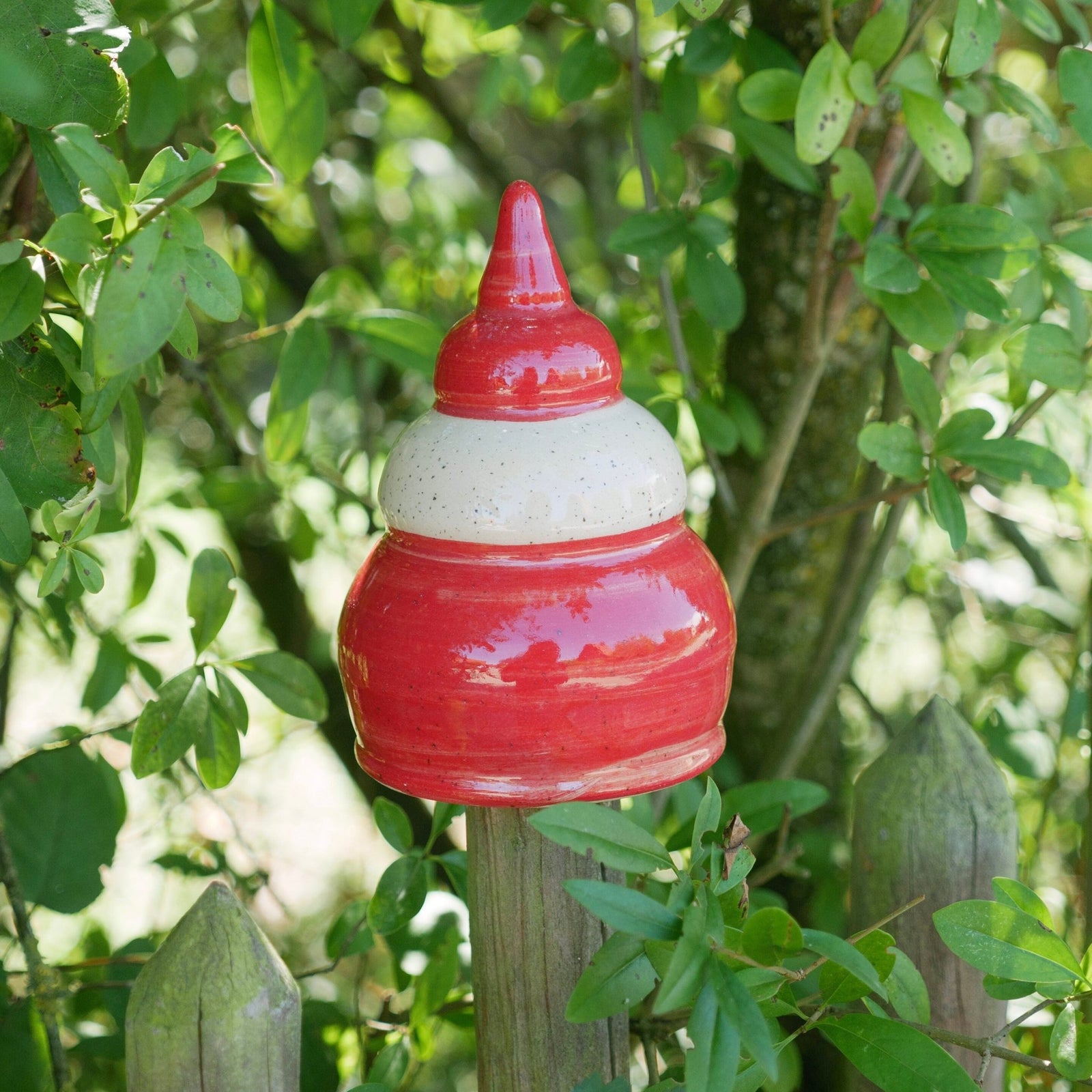 Gartenstecker, Beetstecker, Gartenspitze klein (ca 12 cm hoch, Öffnung 5 - 6 cm ) Rot - Keramikwerkstatt Johanna Brückner