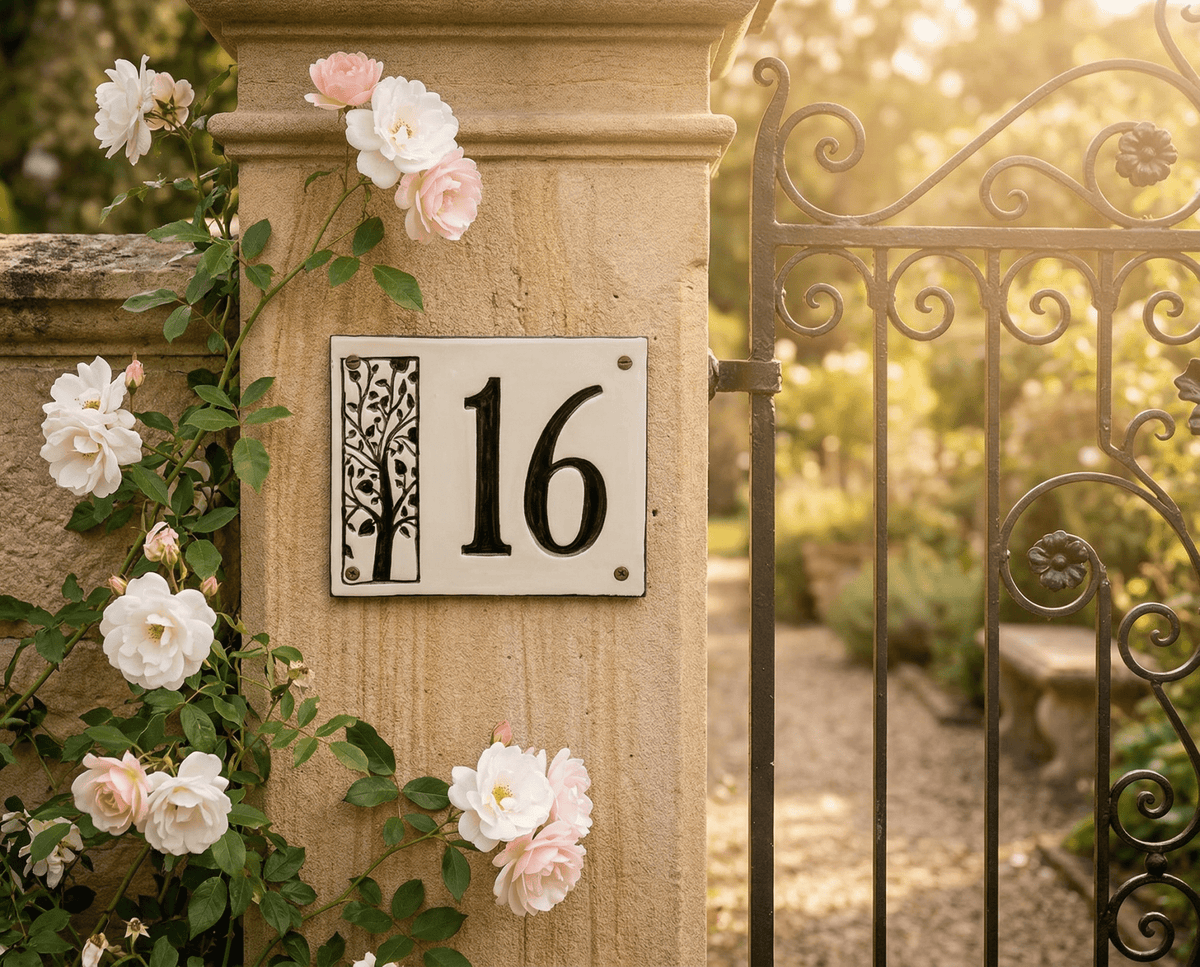 Handgefertigte Hausnummerntafel aus Keramik mit Baummotiv – Individuell &amp; langlebig - Keramikwerkstatt Johanna Brückner