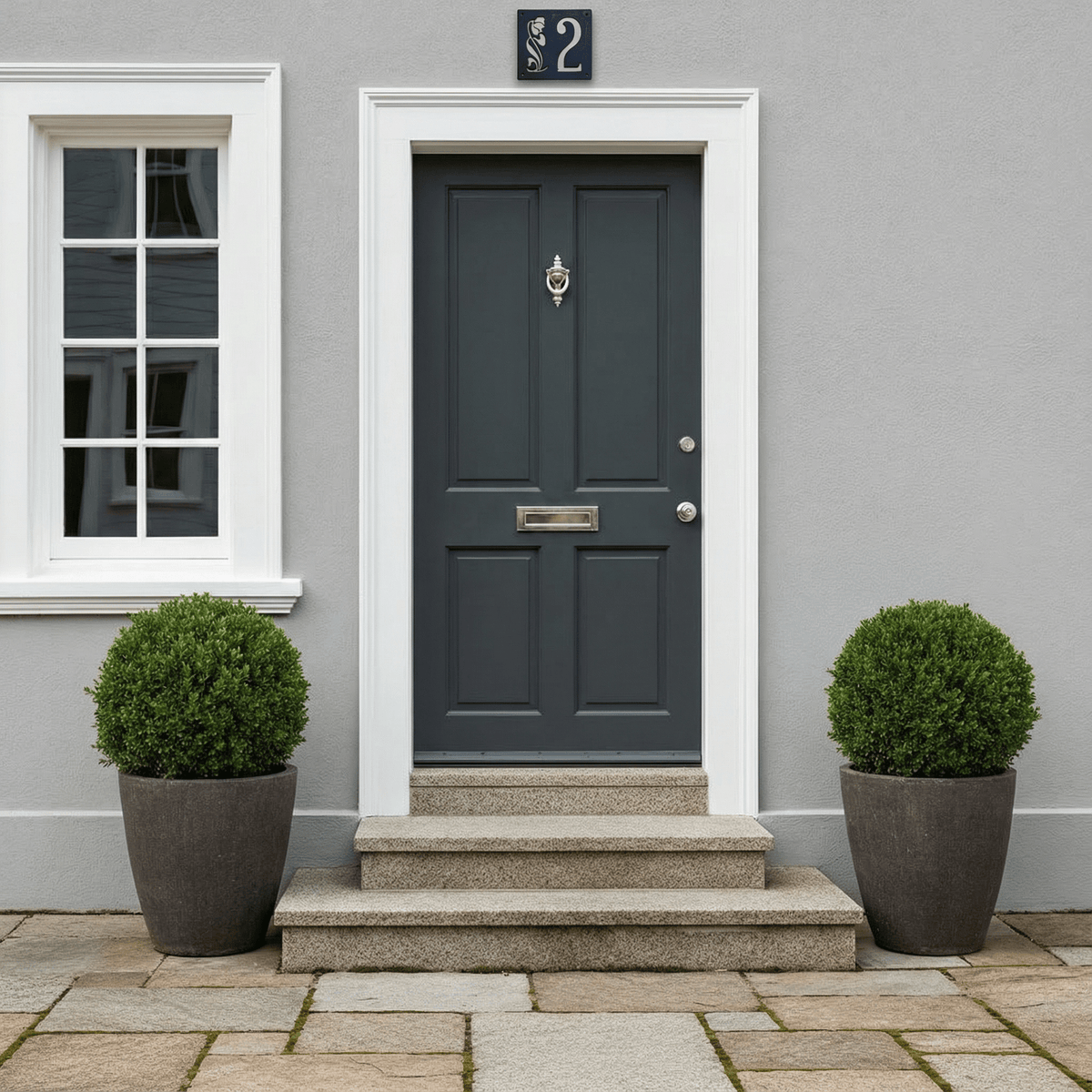 Handgefertigte Keramik-Hausnummer in Schwarz matt – Individuelle Hausnummerntafel für den Eingangsbereich , Tulpen Dekor