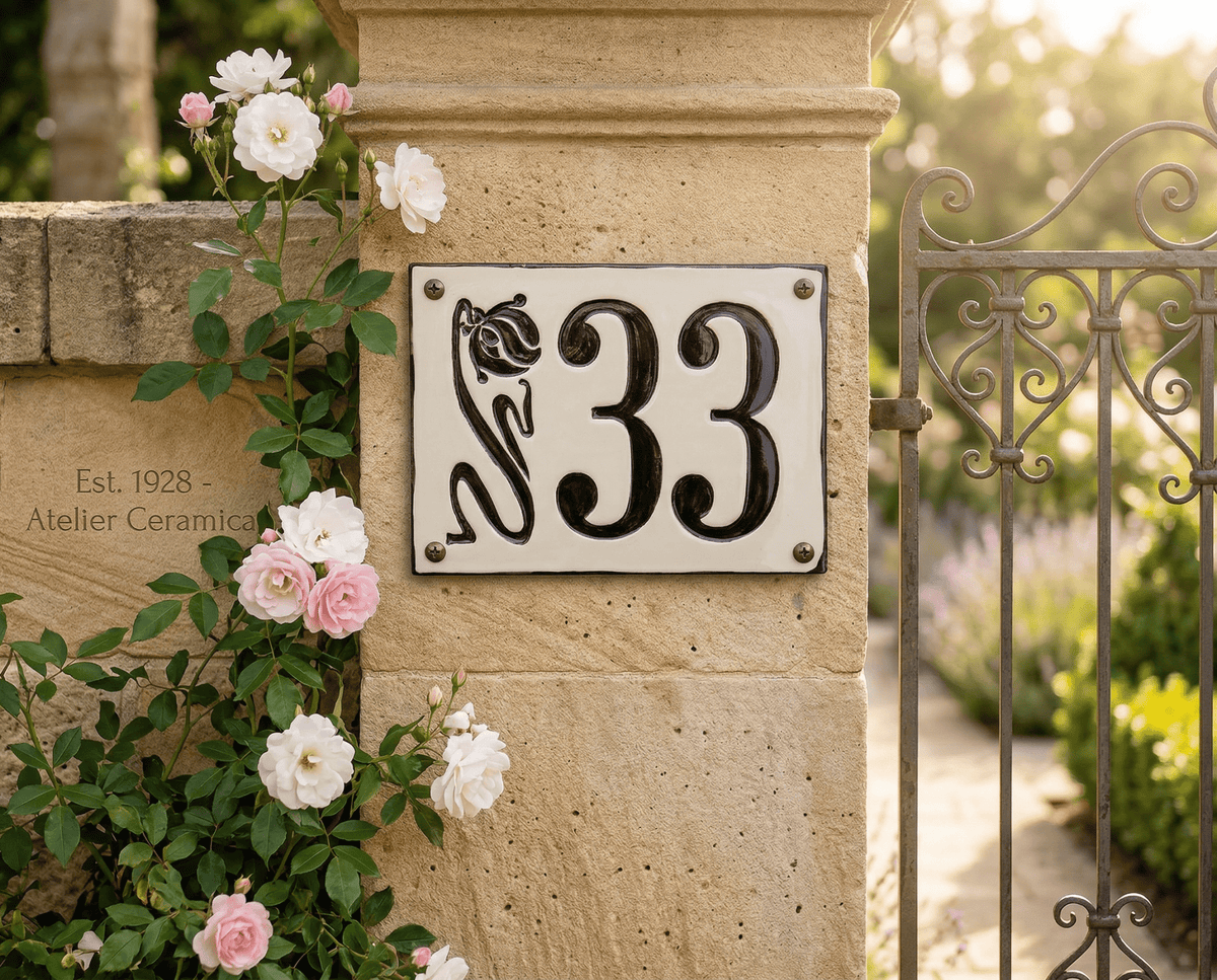 Handgefertigte Keramik - Hausnummer in Schwarz/Weiß – Individuelle Hausnummerntafel für den Eingangsbereich - Keramikwerkstatt Johanna Brückner