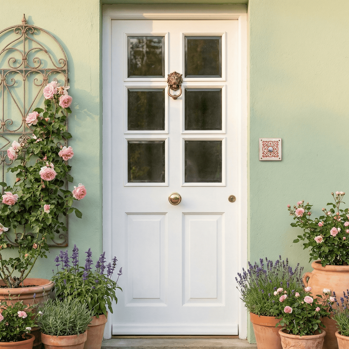 Handgefertigte Keramik-Klingelplatte mit Mandala – ca. 11x11-12x12 cm Maße? Siehe Beschreibung