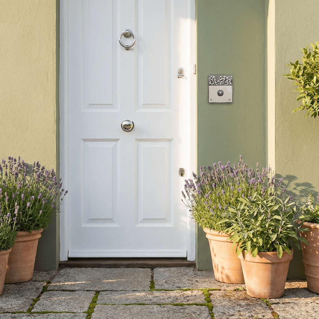 Handgefertigte Keramik-Klingelplatte mit Ornamentmuster – ca. 15×14 cm  Maße? Siehe Beschreibung