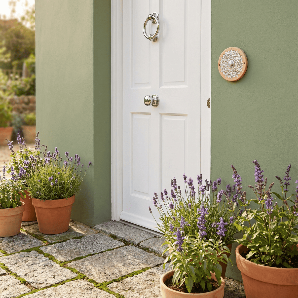 Handgefertigte Keramik-Klingelplatte mit Ornamentmuster – ca. 15×14 cm  Maße? Siehe Beschreibung