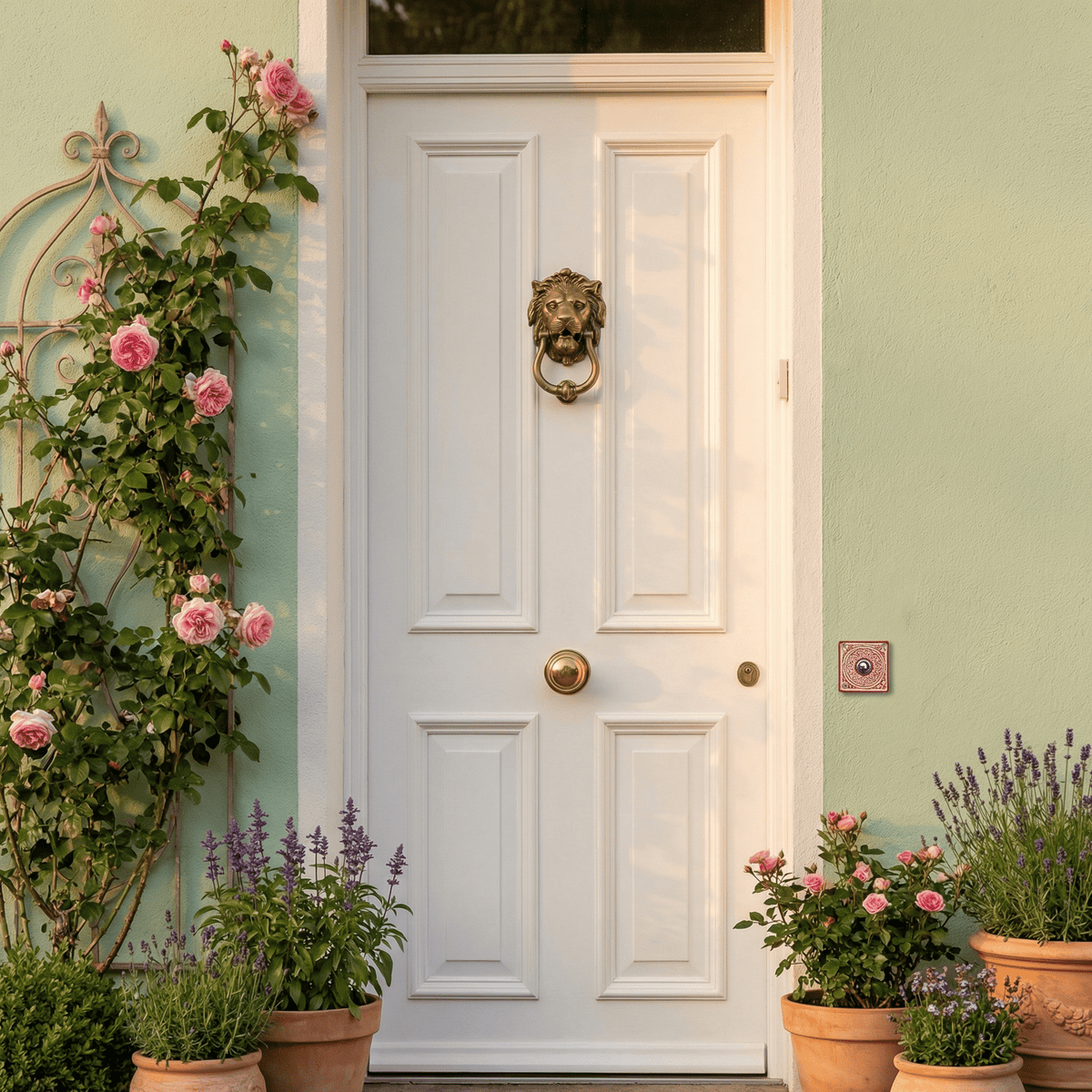 Handgefertigte Keramik-Klingelplatte – Rot/Beige, ca 11x11cm  Maße? Siehe Beschreibung
