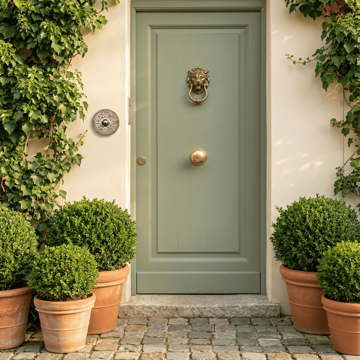 Handgefertigte Keramik-Klingelplatte – Rundes Klingelschild mit Reliefmuster in Grün – Wetterfest &amp; frostsicher  Maße? Siehe Beschreibung