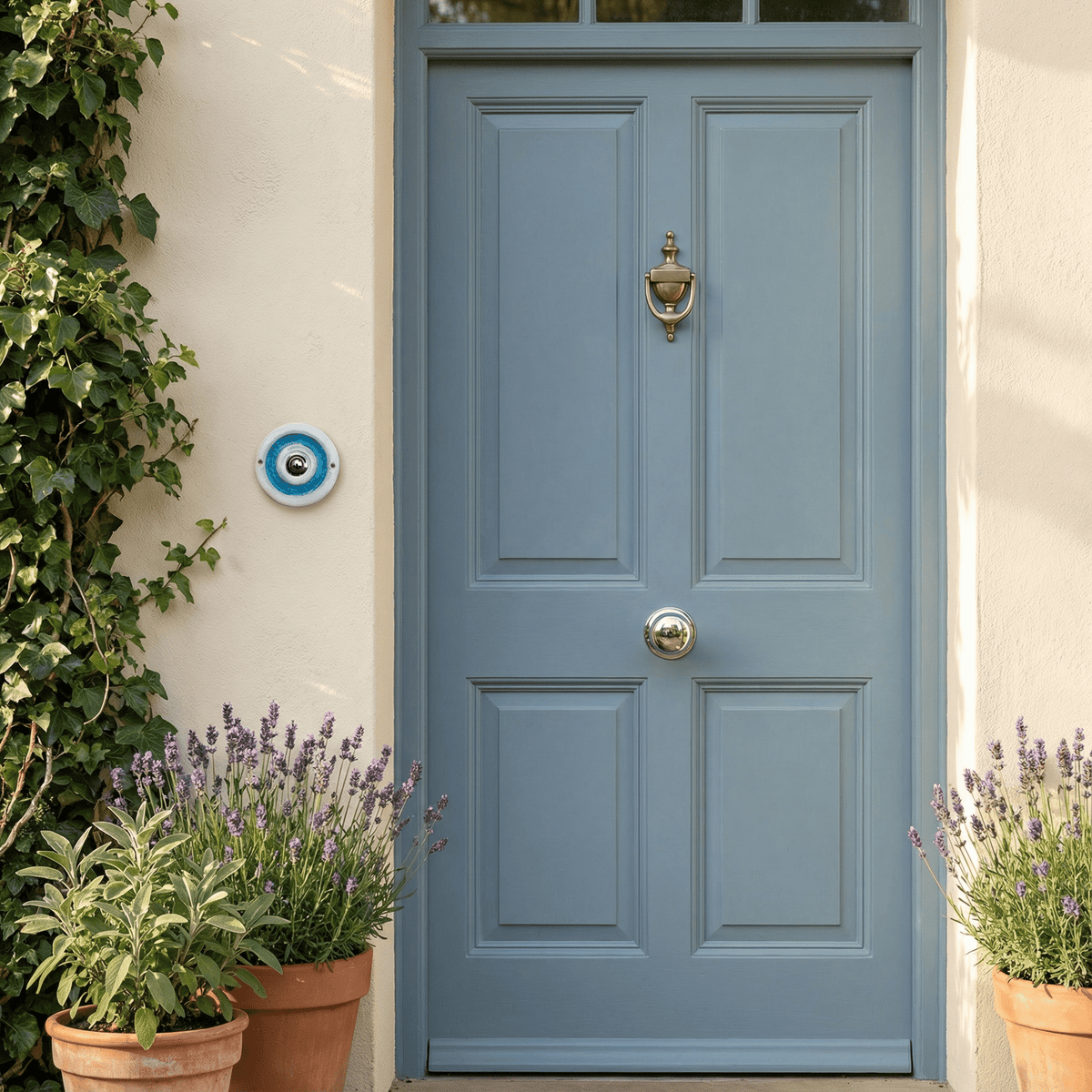 Handgefertigte Keramik-Klingelplatte – Rundes Klingelschild mit Türkisem Glas– ca. 12 cm – Wetterfest &amp; Frostsicher