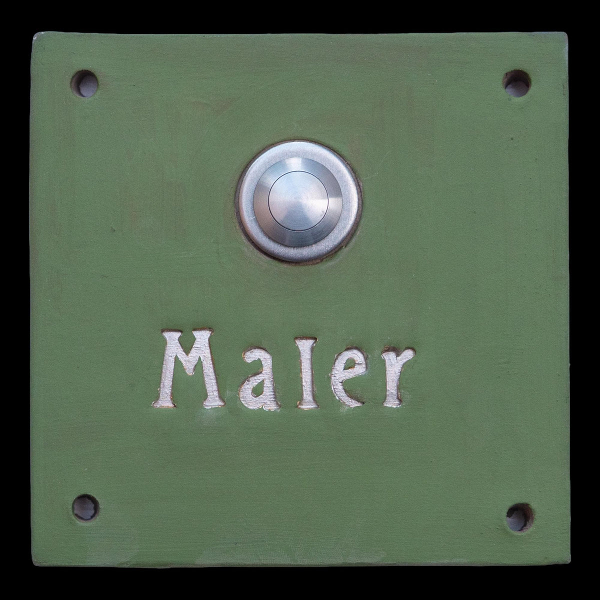Handgefertigtes Keramik-Klingelschild mit Gravur – Grün matt, 13×13 cm